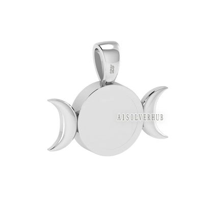 925 Sterling Silver Fiery Rainbow Moonstone Round 8mm Half Moon Designer Pendant, Keepsake Memorial Locket, Boho Pendant, Gifts For Women
