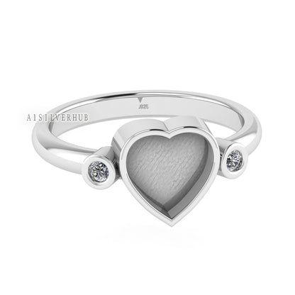 925 Sterling Solid Silver Heart 8x8mm Blank Bezel with CZ Setted Ring, Good for Resin & Ashes Work, Keepsake/Breastmilk DIY, Jewelry Crafts