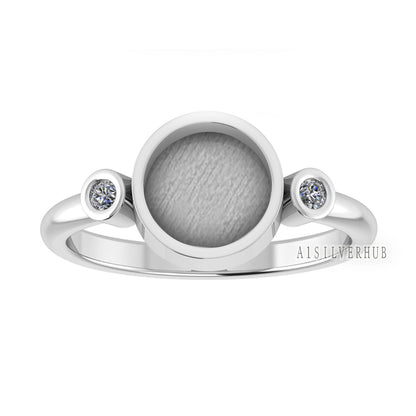 925 Sterling Solid Silver Round 8mm Blank Bezel with CZ Setted Ring, Good for Resin & Ashes Work, Keepsake/Breastmilk DIY, Jewelry Crafts