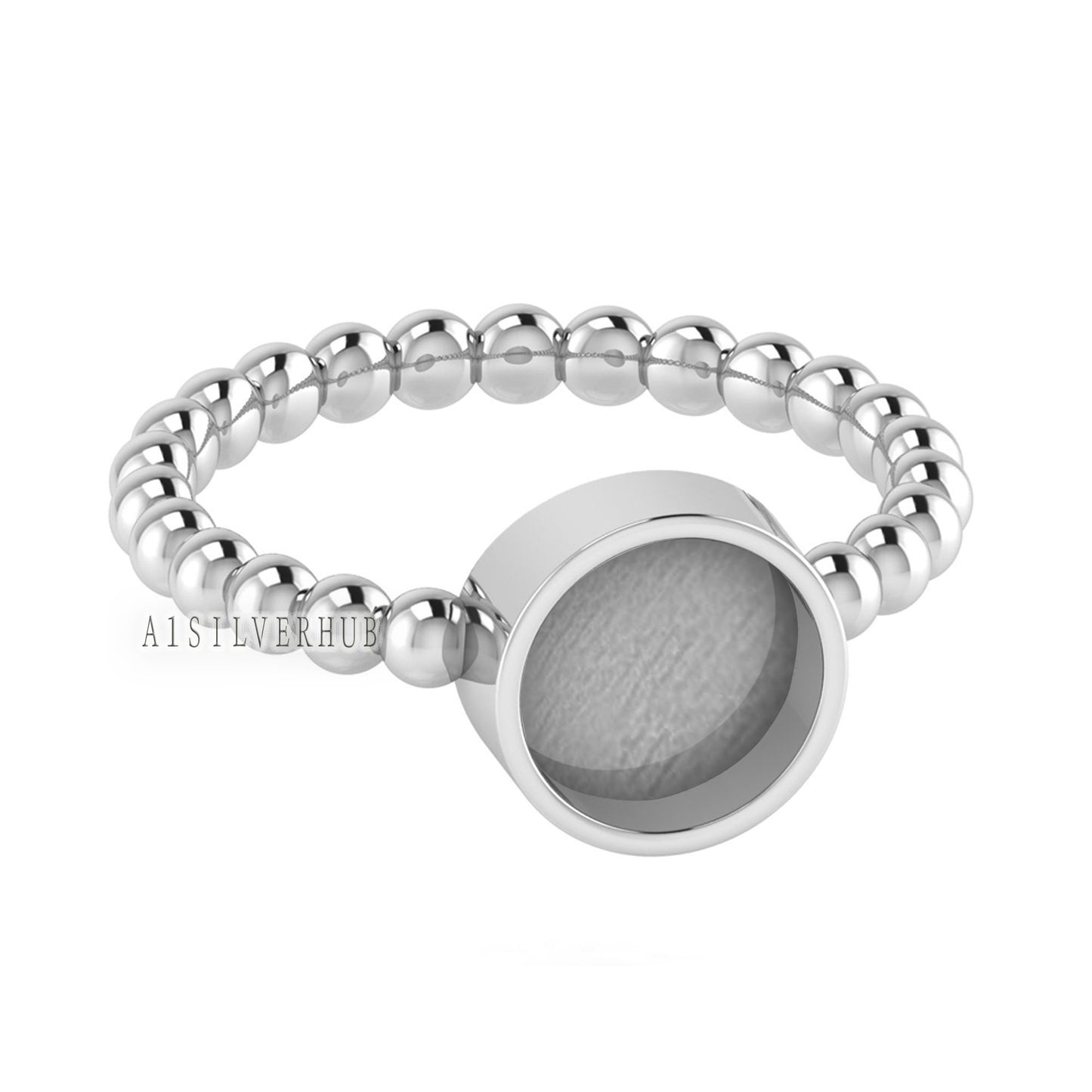 925 Sterling Solid Silver 8mm Round Shape Blank Bezel Granulation Band Ring, Good for Resin & Ashes Work, Keepsake Breastmilk DIY Crafts