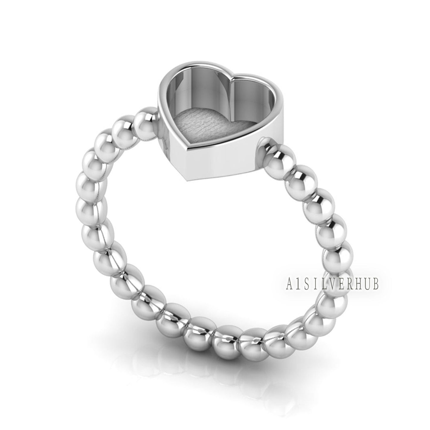 925 Sterling Solid Silver 8mm Heart Shape Blank Bezel Granulation Band Ring, Good for Resin & Ashes Work, Keepsake Breastmilk DIY Crafts