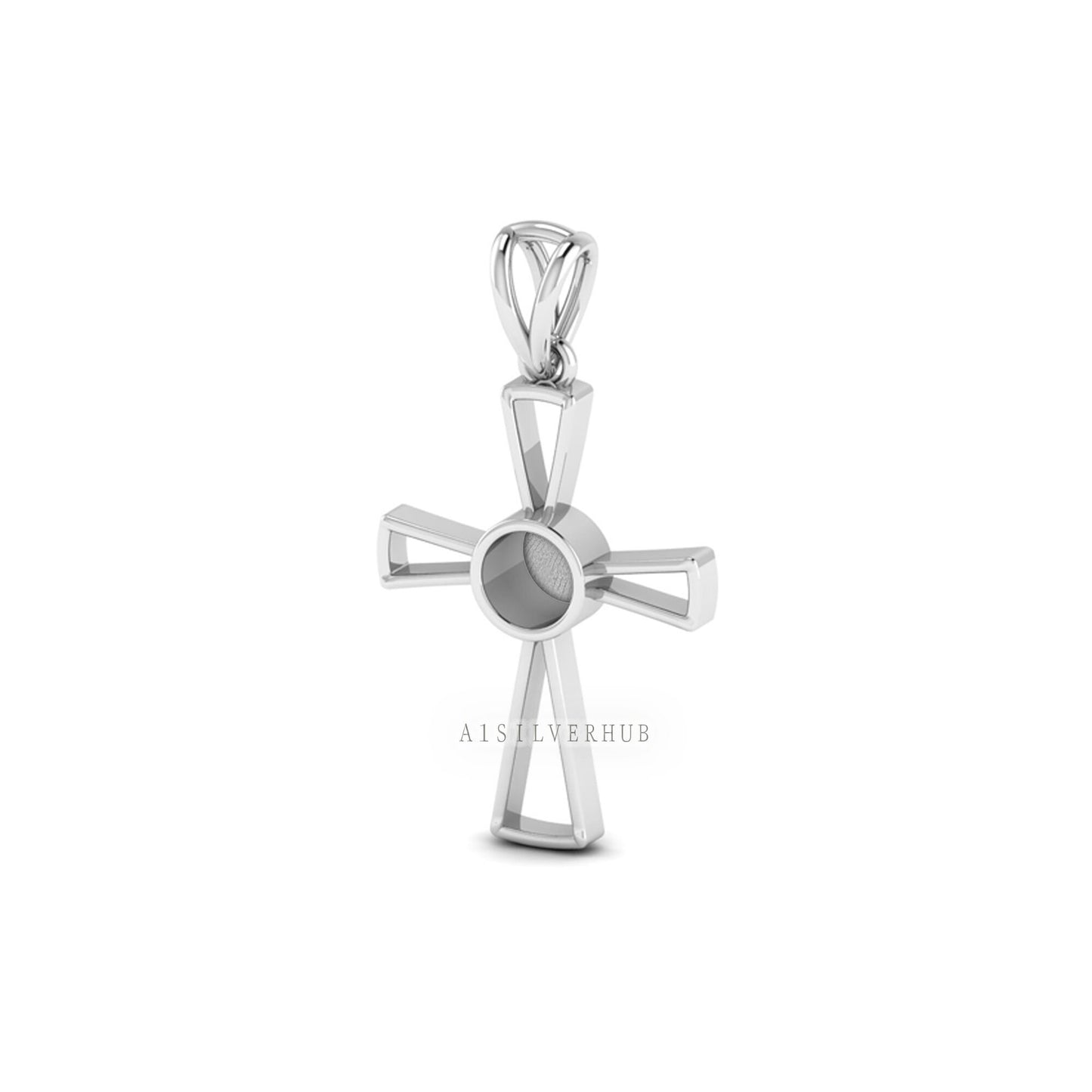 925 Sterling Solid Silver Cross Design Round Blank Bezel Pendant Setting, Good for Resin & Ashes Work, Keepsake/Breastmilk Memorial Jewelry