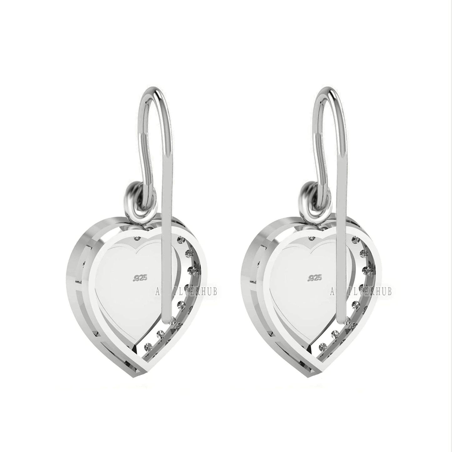 Heart Shape Blank Bezel Dangle Earrings with Zircon Setted, 925 Sterling Silver, Good for Resin & Ashes Work, Memorial Jewelry, Gift For Her