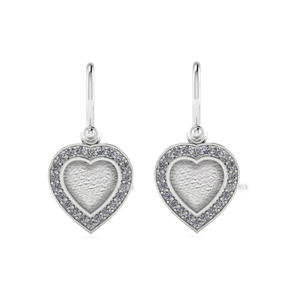 Heart Shape Blank Bezel Dangle Earrings with Zircon Setted, 925 Sterling Silver, Good for Resin & Ashes Work, Memorial Jewelry, Gift For Her