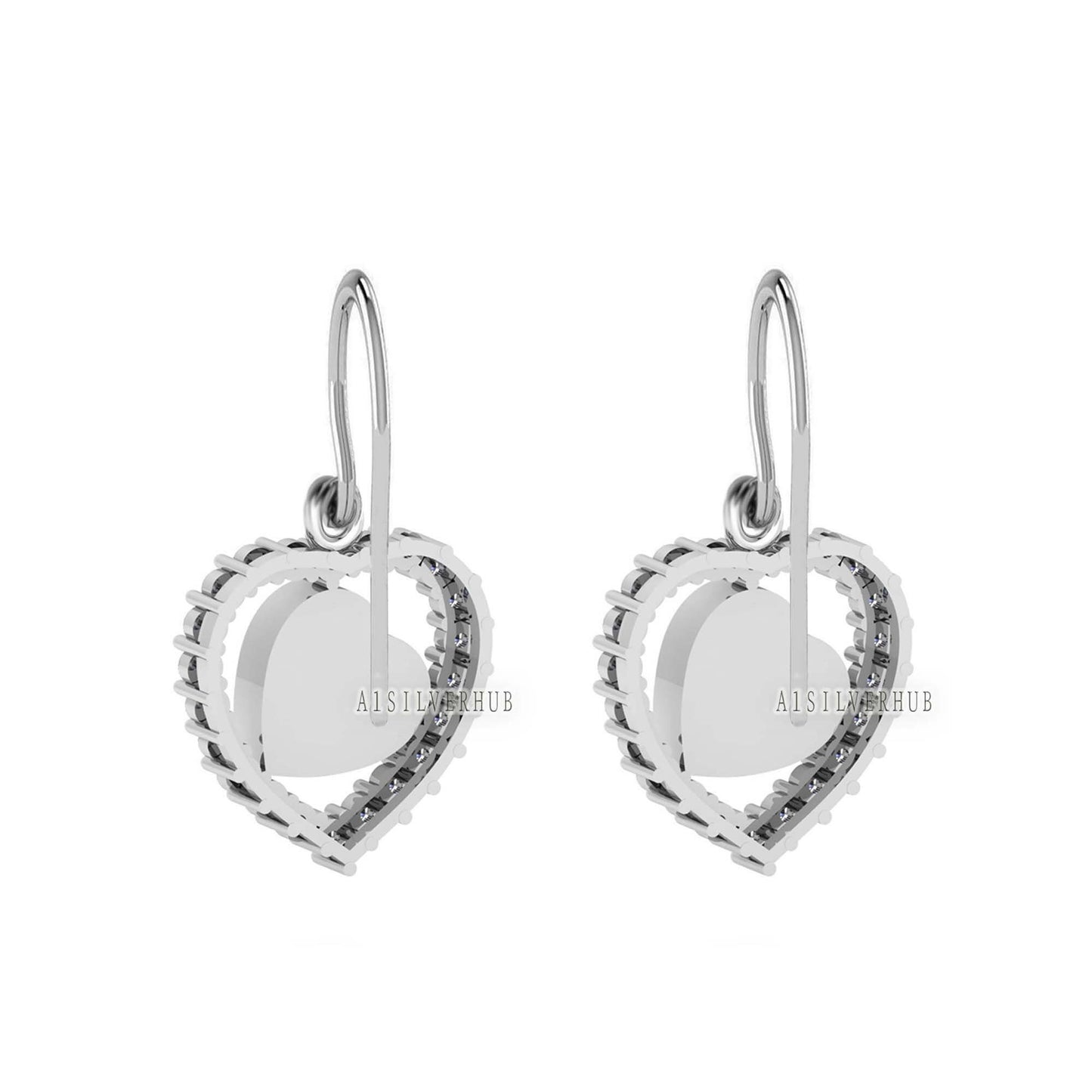 Heart with Zircon Setted 8mm Blank Bezel Dangle Earrings, 925 Sterling Silver, Good for Stone, Resin & Ashes Work, Breast Milk DIY, Keepsake