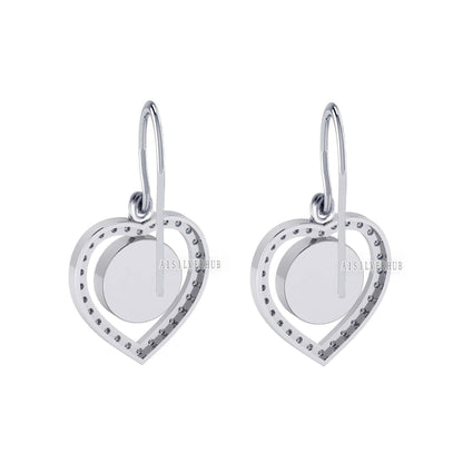 Heart with Zircon Setted 10mm Round Blank Bezel Dangle Earrings, 925 Sterling Silver, Good for Resin & Ashes, Breastmilk DIY, Keepsake Gifts