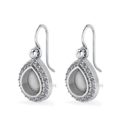 Pear Shape 8x10mm Blank Bezel Dangle Earrings Surrounded with CZ, 925 Sterling Silver, Good for Resin & Ashes Work, Keepsake Jewelry, Gifts