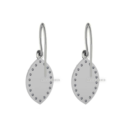 Marquise Shape 6x12mm Blank Bezel Dangle Earrings with CZ Setted, 925 Sterling Silver, Good for Resin & Ashes Work, Keepsake Jewelry Crafts