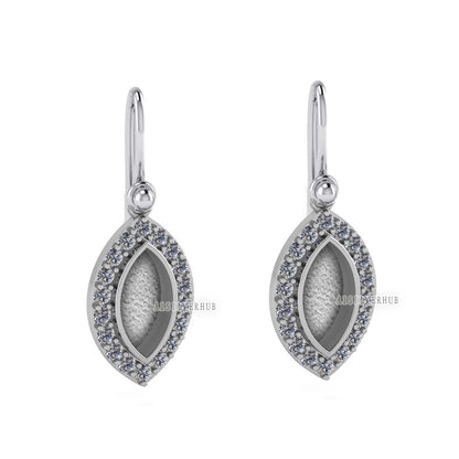 Marquise Shape 6x12mm Blank Bezel Dangle Earrings with CZ Setted, 925 Sterling Silver, Good for Resin & Ashes Work, Keepsake Jewelry Crafts