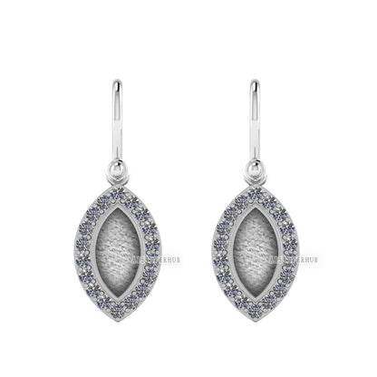 Marquise Shape 6x12mm Blank Bezel Dangle Earrings with CZ Setted, 925 Sterling Silver, Good for Resin & Ashes Work, Keepsake Jewelry Crafts