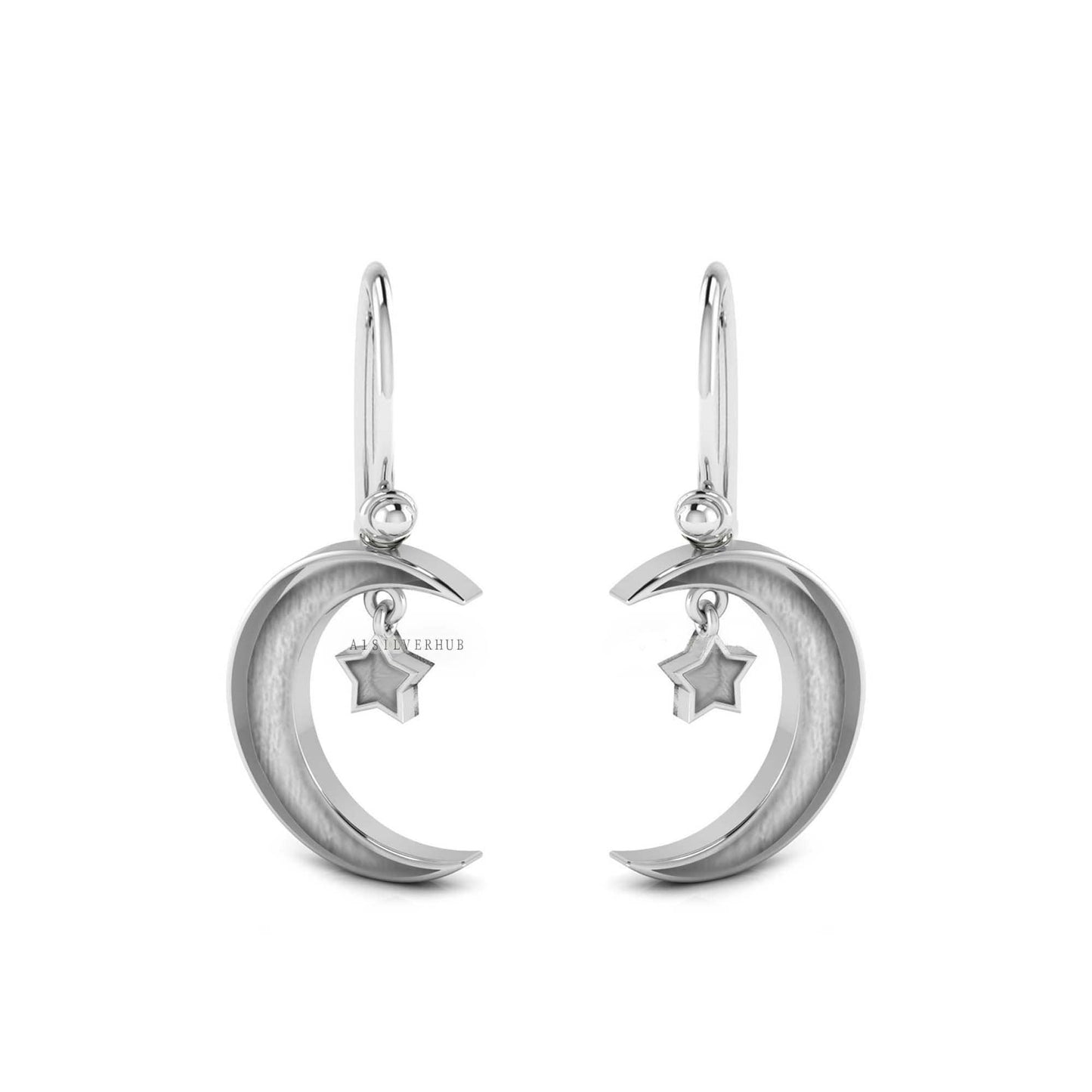 925 Sterling Solid Silver Moon Star Keepsake Breastmilk DIY Craft, Dangle Earring Setting,Good for Resin & Ashes Work, Memorial Gift For Her