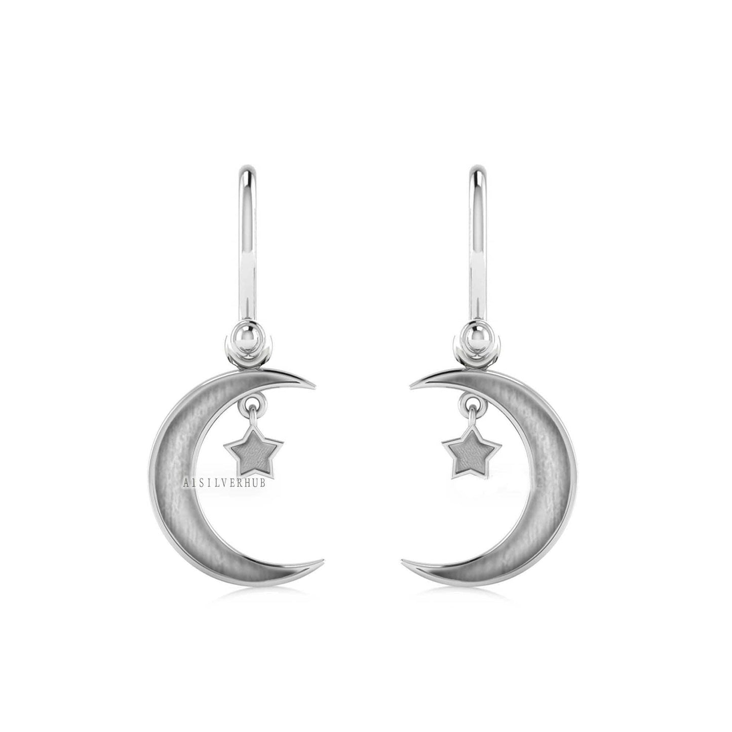 925 Sterling Solid Silver Moon Star Keepsake Breastmilk DIY Craft, Dangle Earring Setting,Good for Resin & Ashes Work, Memorial Gift For Her