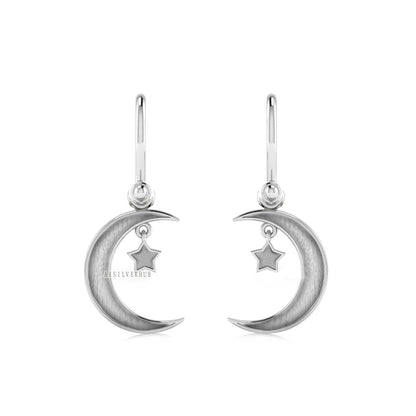 925 Sterling Solid Silver Moon Star Keepsake Breastmilk DIY Craft, Dangle Earring Setting,Good for Resin & Ashes Work, Memorial Gift For Her