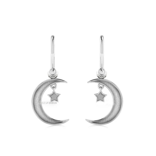 925 Sterling Solid Silver Moon Star Keepsake Breastmilk DIY Craft, Dangle Earring Setting,Good for Resin & Ashes Work, Memorial Gift For Her