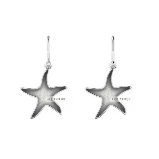 925 Sterling Silver Starfish Blank Dangle Earrings, Good for Crushed Opal Resin & Ashes Work Keepsake Jewelry, Bijoux DIY, Seestern Anhänger