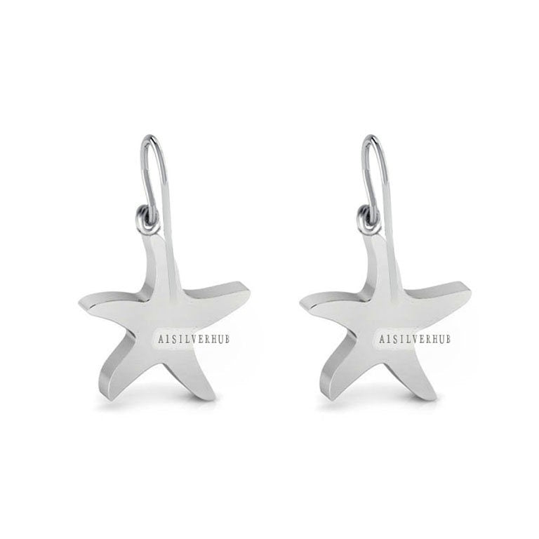 925 Sterling Silver Starfish Blank Dangle Earrings, Good for Crushed Opal Resin & Ashes Work Keepsake Jewelry, Bijoux DIY, Seestern Anhänger