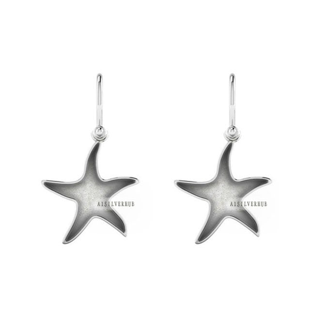 925 Sterling Silver Starfish Blank Dangle Earrings, Good for Crushed Opal Resin & Ashes Work Keepsake Jewelry, Bijoux DIY, Seestern Anhänger