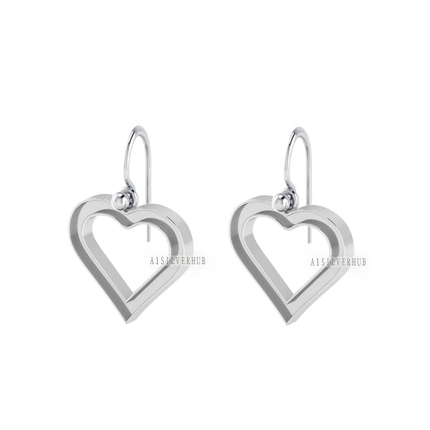 Love Heart Blank Bezel Dangle Earrings Setting, 925 Sterling Silver, Good for Pour Crushed Opal, Resin & Ashes Work, Keepsake Breastmilk DIY