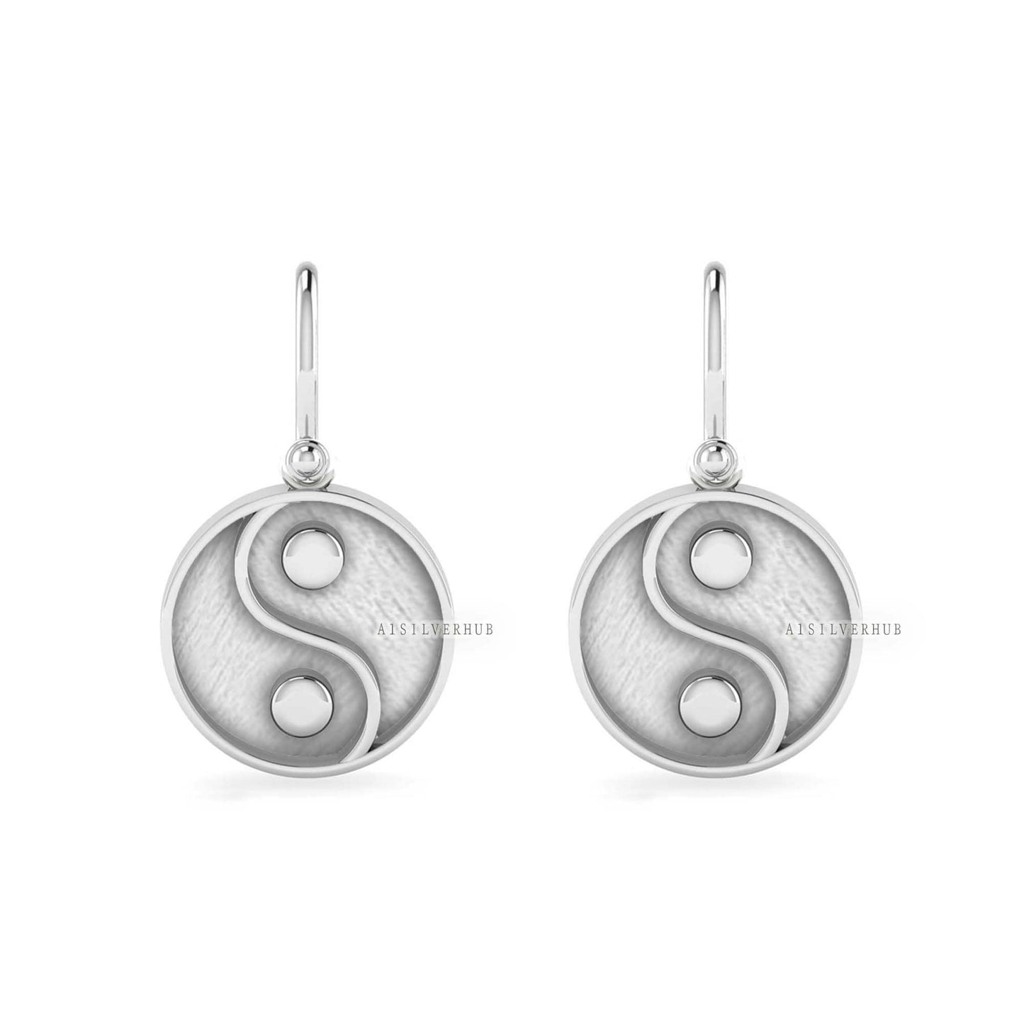 925 Sterling Silver Ying Yang Blank Bezel Round 22mm Dangle Earrings, Good for Resin & Ashes Work, Keepsake Memorial, Breast Milk DIY Crafts