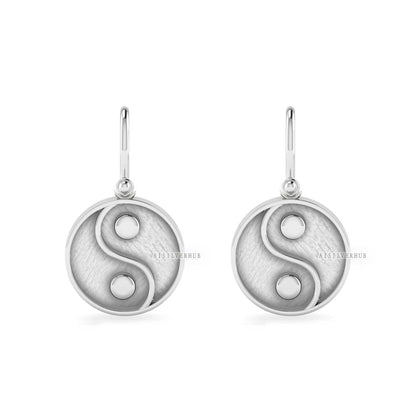 925 Sterling Silver Ying Yang Blank Bezel Round 22mm Dangle Earrings, Good for Resin & Ashes Work, Keepsake Memorial, Breast Milk DIY Crafts