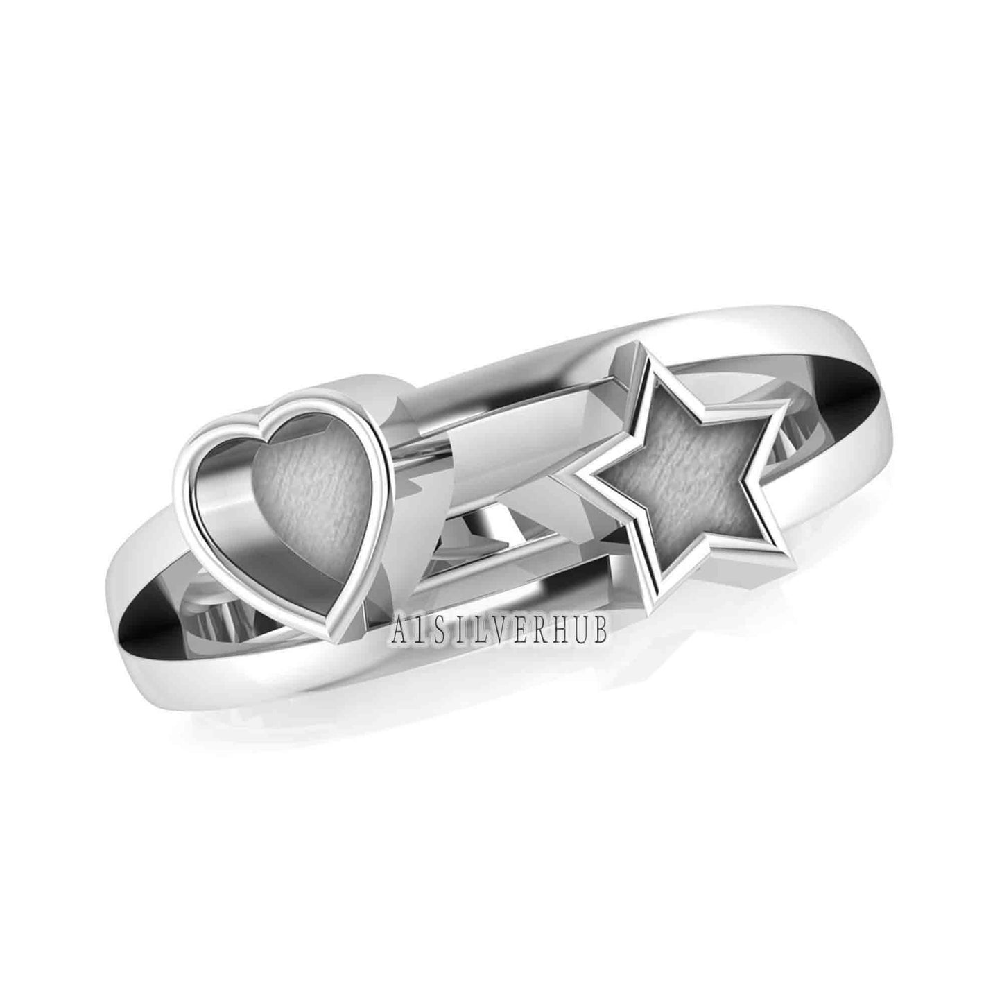 925 Sterling Solid Silver 5x5mm Heart and Star Blank Bezel Ring Setting, Good for Gemstone, Resin & Ashes Work,Breastmilk DIY, Keepsake Ring