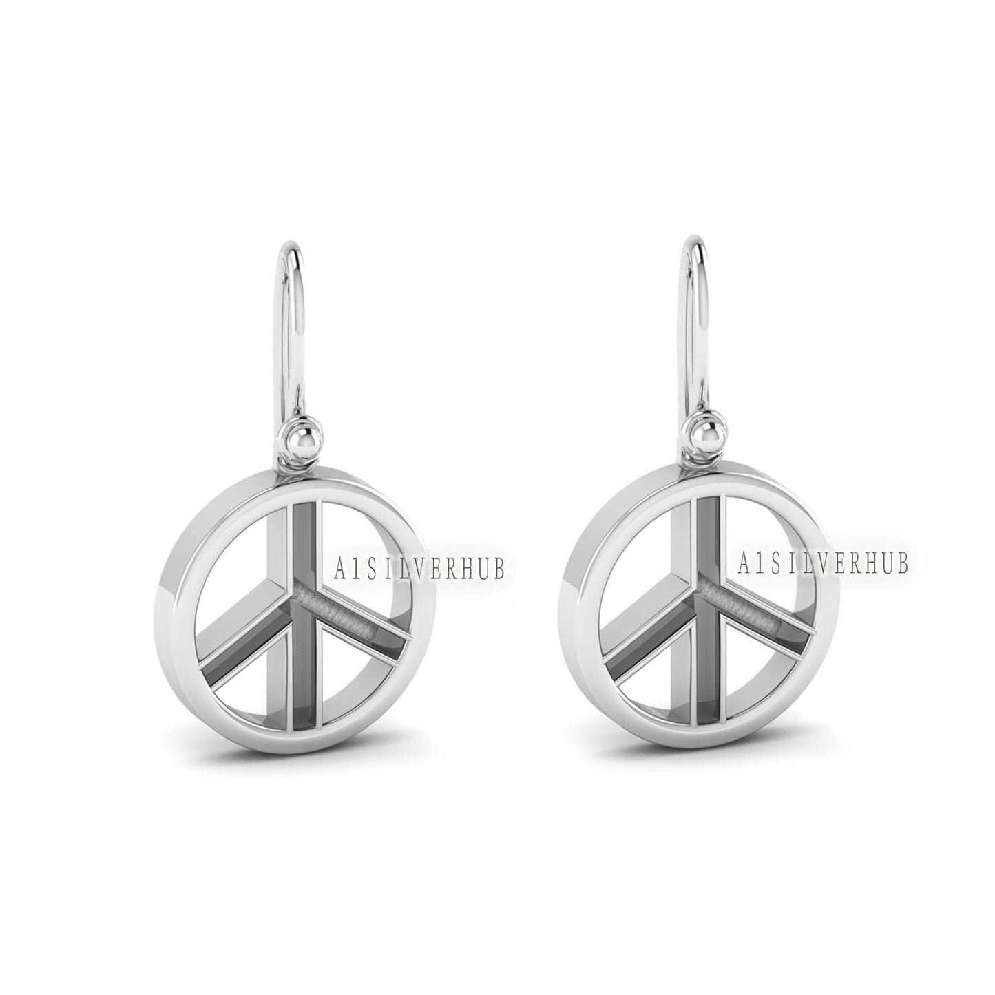925 Sterling Silver Peace Symbol Blank Bezel Round Dangle Earrings, Good for Resin & Ashes Work, Keepsake Crafts Memorial, Breastmilk, Gifts