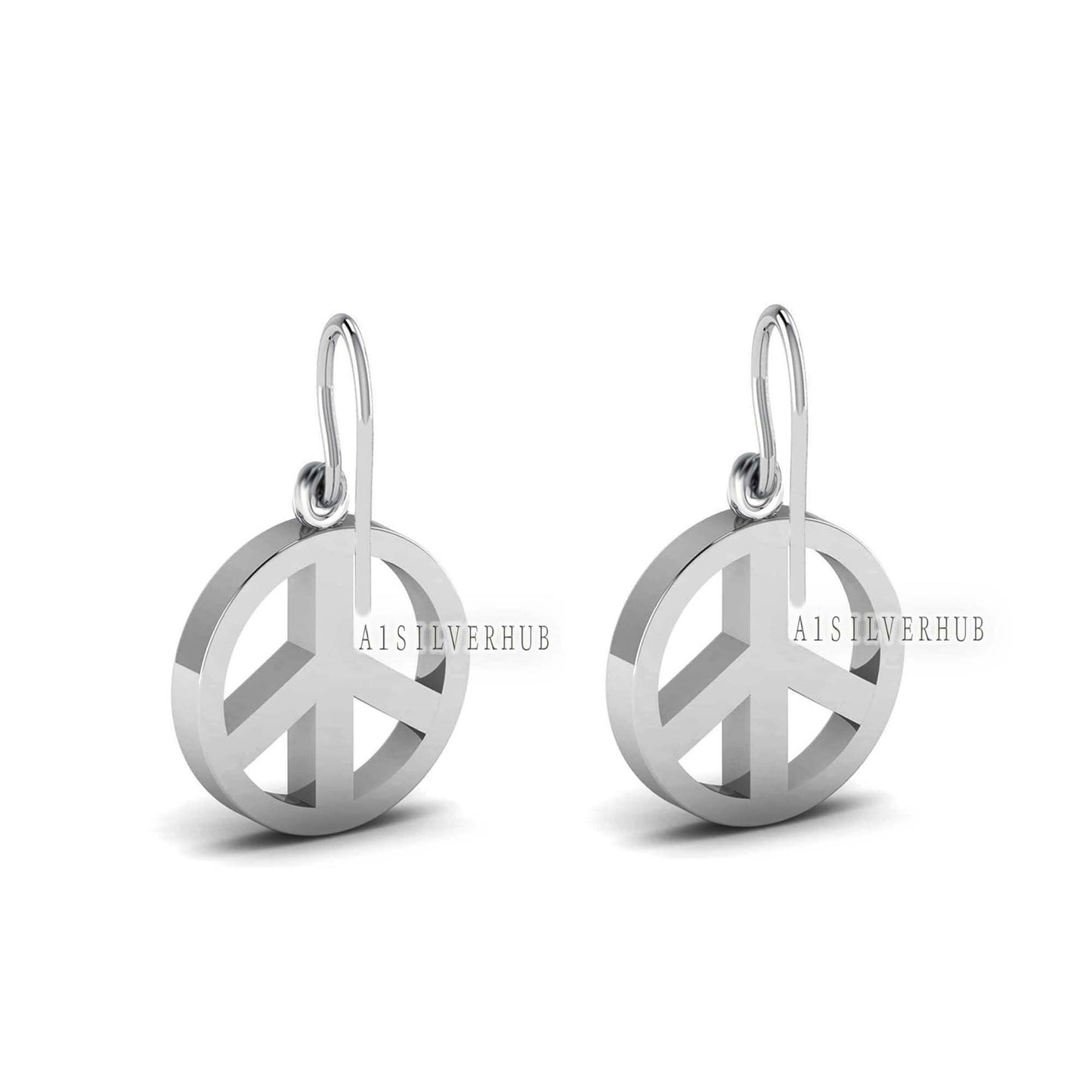 925 Sterling Silver Peace Symbol Blank Bezel Round Dangle Earrings, Good for Resin & Ashes Work, Keepsake Crafts Memorial, Breastmilk, Gifts