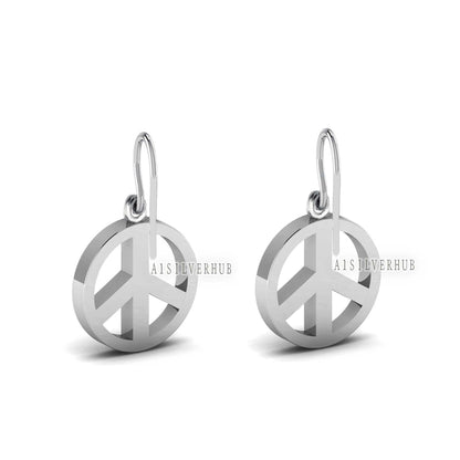 925 Sterling Silver Peace Symbol Blank Bezel Round Dangle Earrings, Good for Resin & Ashes Work, Keepsake Crafts Memorial, Breastmilk, Gifts