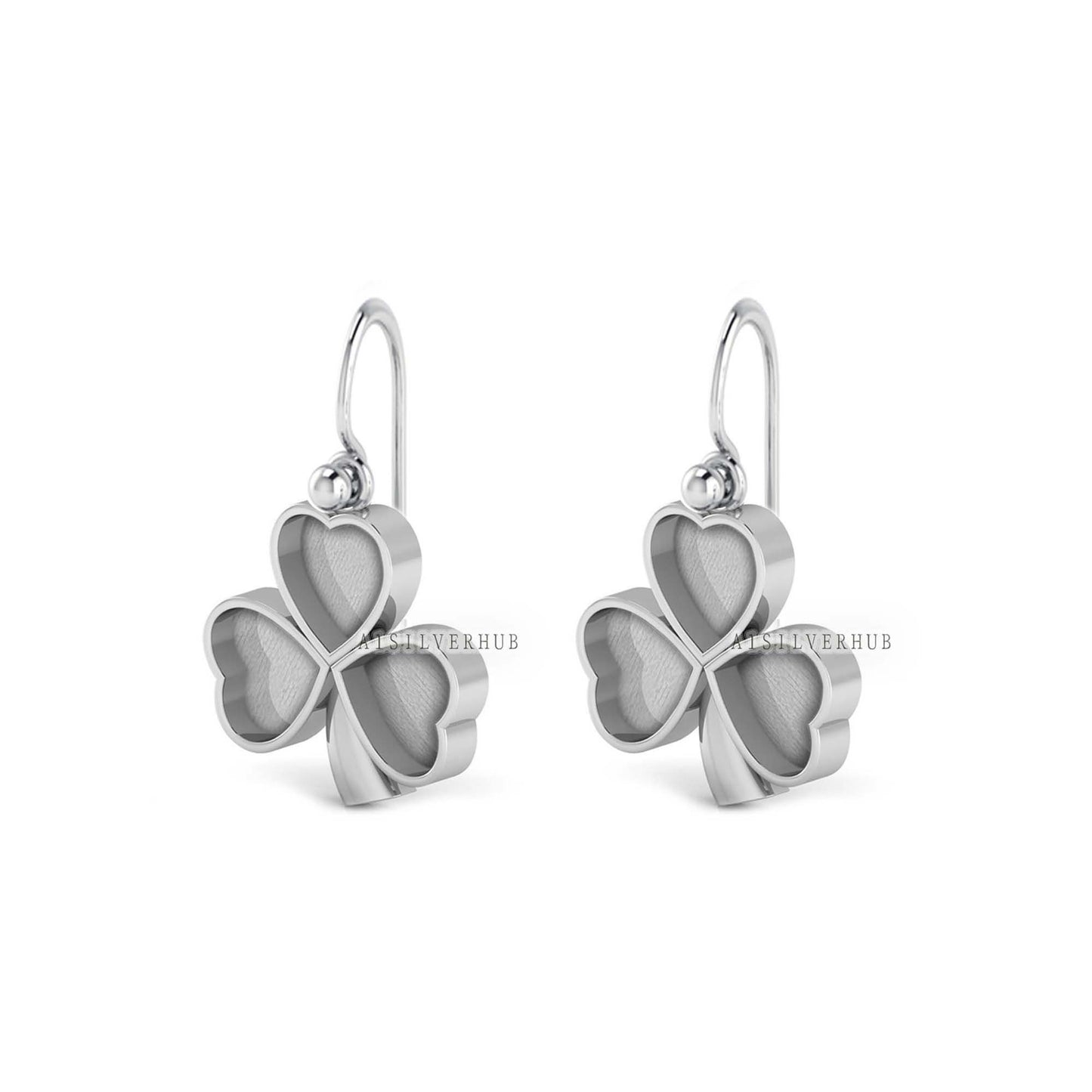 Shamrock Clover Three Leaf Heart 9x9mm Blank Bezel Dangle Earrings, 925 Sterling Silver,Good for Resin & Ashes Work, Keepsake/Breastmilk DIY