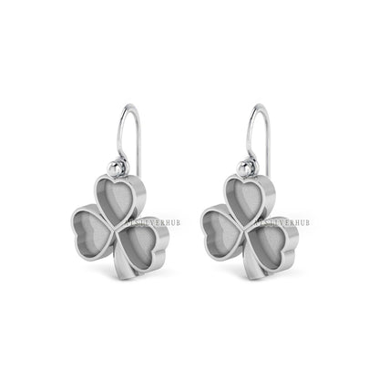 Shamrock Clover Three Leaf Heart 9x9mm Blank Bezel Dangle Earrings, 925 Sterling Silver,Good for Resin & Ashes Work, Keepsake/Breastmilk DIY