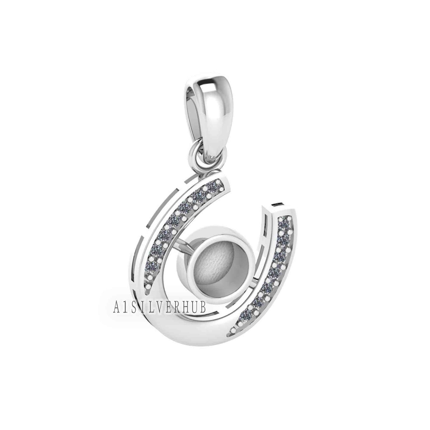 925 Sterling Silver, Horseshoe Pendant, Round 5mm Blank Bezel Setting, Good for Pour Resin & Ashes Work, Breastmilk/Keepsake DIY, Good Luck