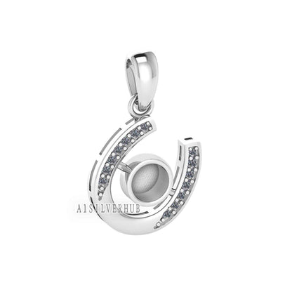 925 Sterling Silver, Horseshoe Pendant, Round 5mm Blank Bezel Setting, Good for Pour Resin & Ashes Work, Breastmilk/Keepsake DIY, Good Luck
