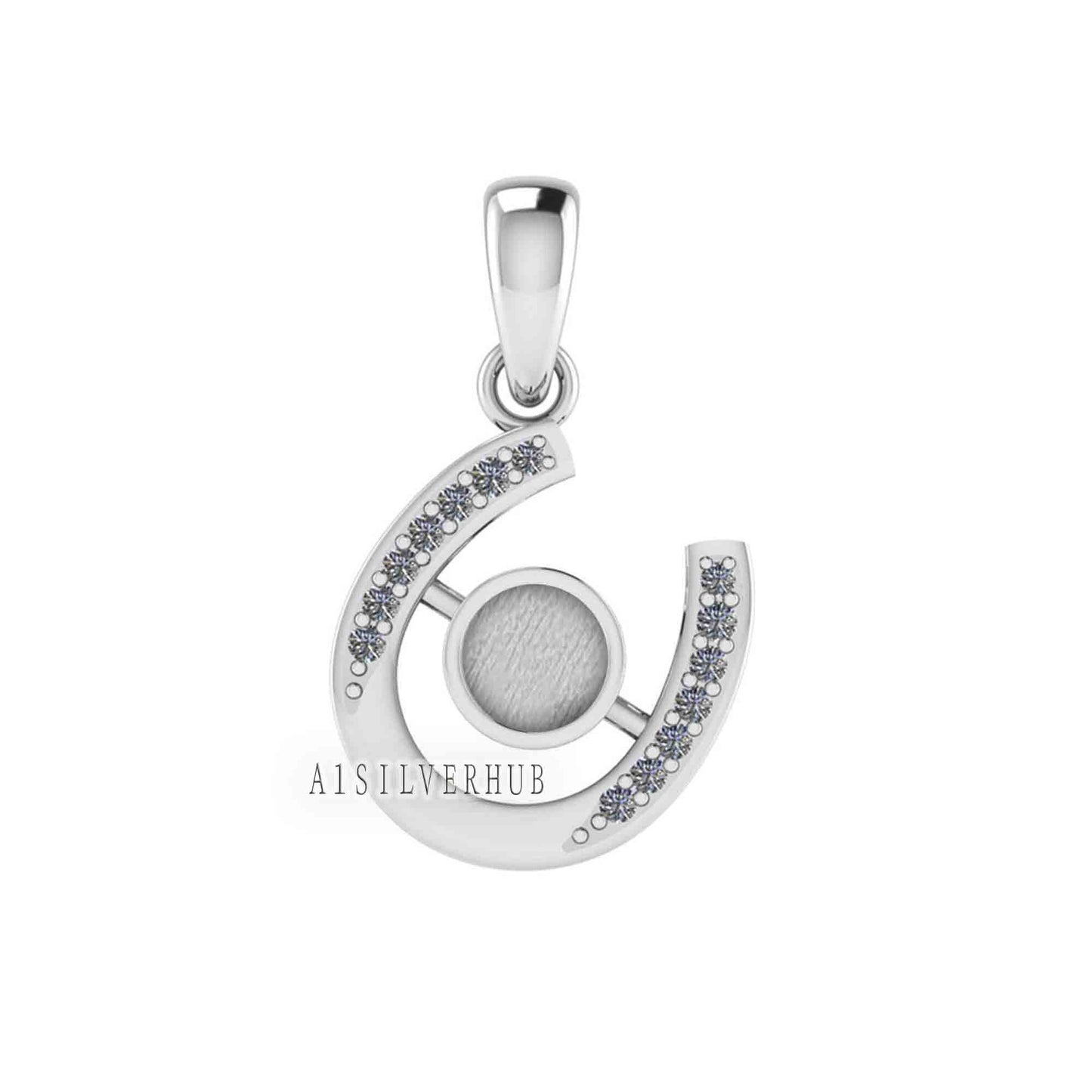 925 Sterling Silver, Horseshoe Pendant, Round 5mm Blank Bezel Setting, Good for Pour Resin & Ashes Work, Breastmilk/Keepsake DIY, Good Luck