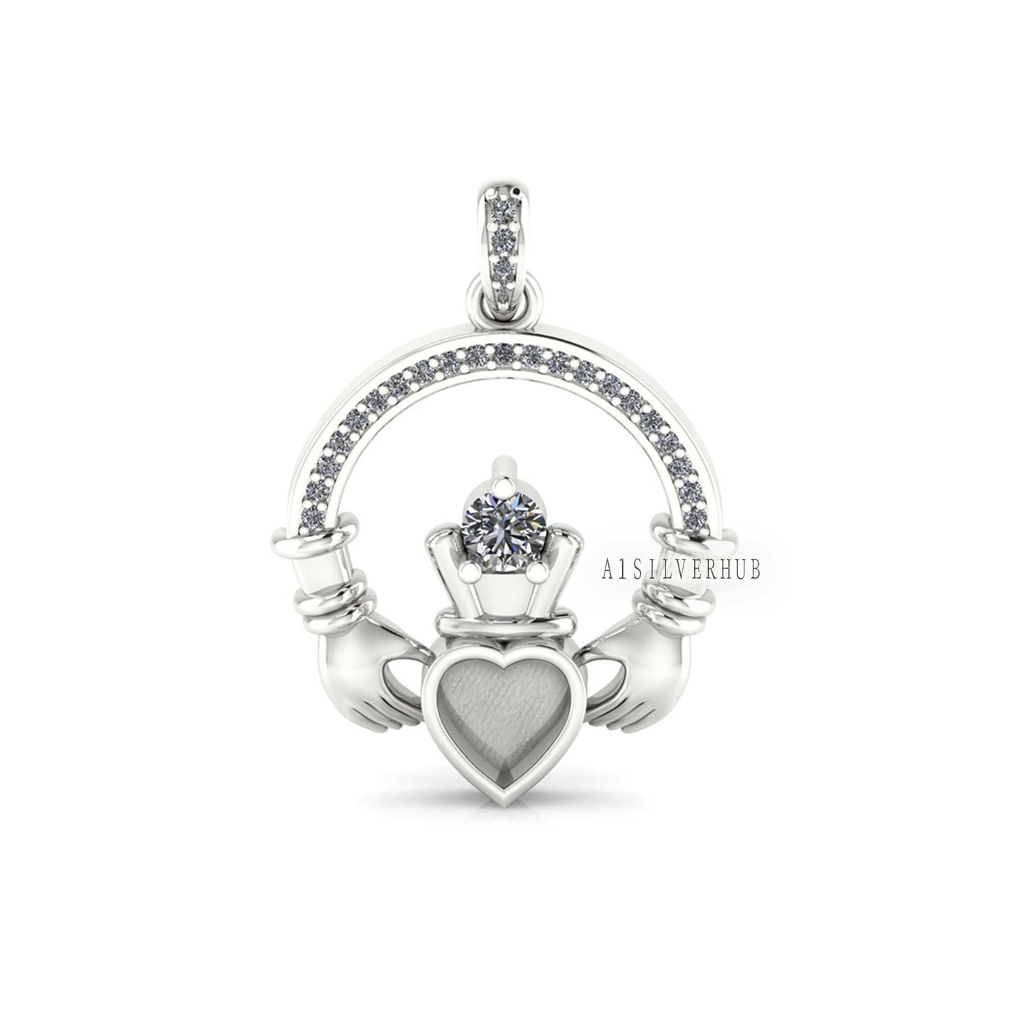 925 Sterling Silver, Iris Celtic Claddagh Pendant, Heart 5mm Blank Bezel Setting, Good for Pour Resin & Ashes Work, Breastmilk/Keepsake DIY