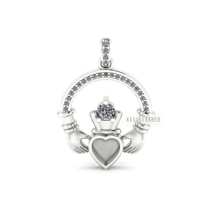 925 Sterling Silver, Iris Celtic Claddagh Pendant, Heart 5mm Blank Bezel Setting, Good for Pour Resin & Ashes Work, Breastmilk/Keepsake DIY