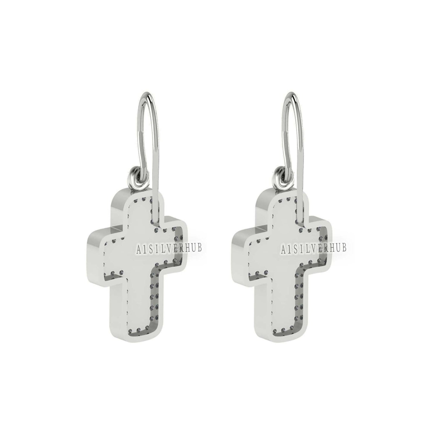 925 Sterling Solid Silver, Blank Bezel Cross Dangle Earrings with Zircon Setted, Good for Resin & Ashes Work, Keepsake Breastmilk DIY, Gifts