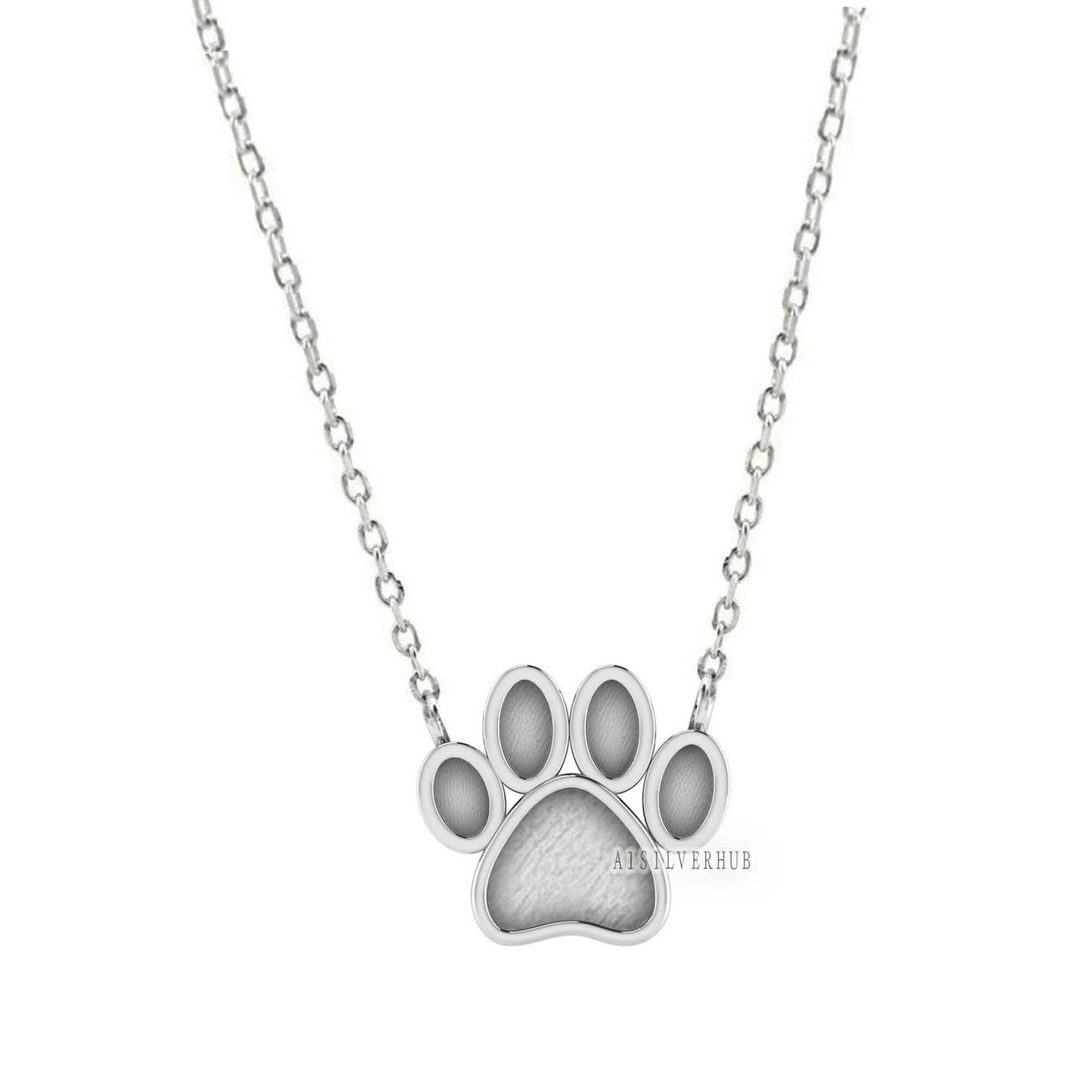 925 Sterling Solid Silver 10mm Dog Paw Blank Bezel Pendant Necklace Chain, Good for Resin & Ashes Work, Keepsake/Breastmilk DIY, 16''+2''