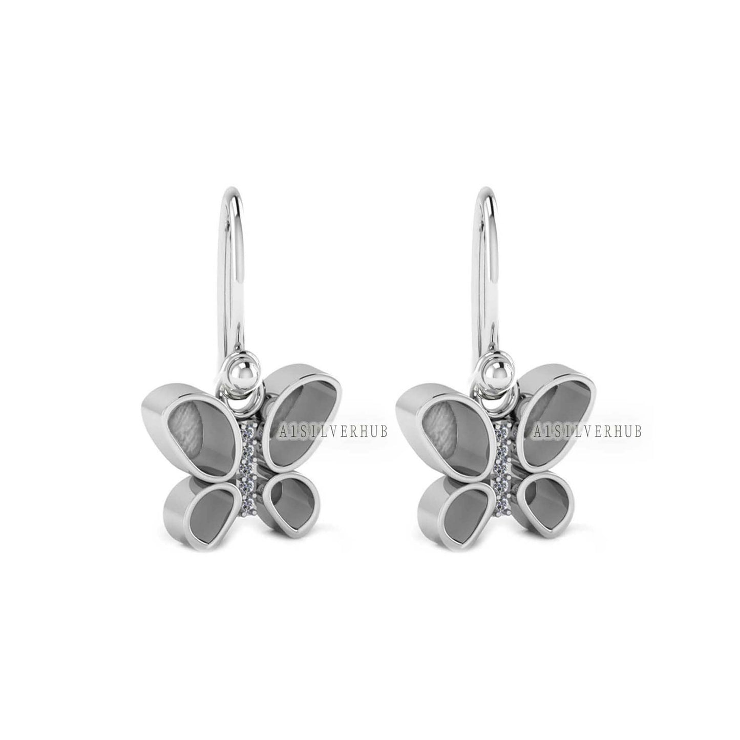925 Sterling Solid Silver Butterfly Mount With Zircon, DIY Breastmilk/Keepsake Dangle Earrings, Good for Resin & Ashes Work, Memorial Gifts