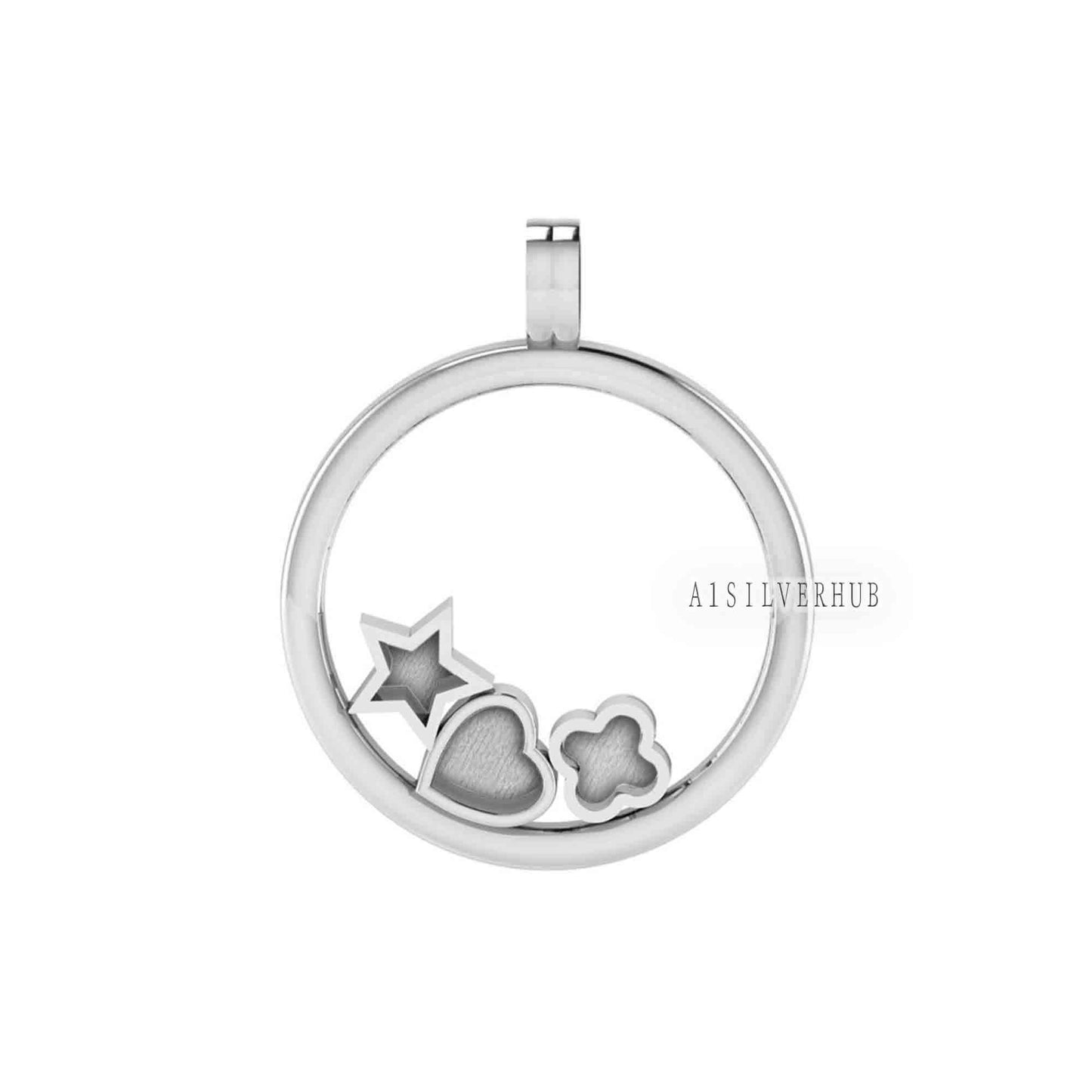 Circle with Star Heart Clover Blank Bezel Pendant, 925 Sterling Silver, Good for Pour Resin & Ashes Work, Breastmilk/Keepsake DIY, Locket