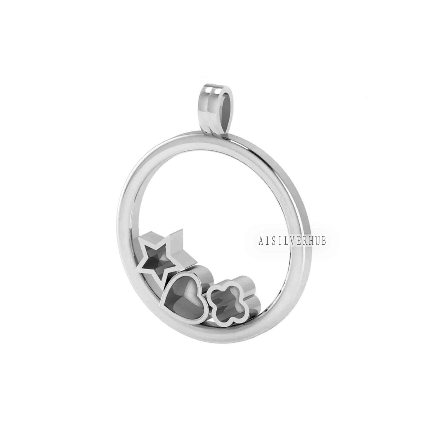 Circle with Star Heart Clover Blank Bezel Pendant, 925 Sterling Silver, Good for Pour Resin & Ashes Work, Breastmilk/Keepsake DIY, Locket