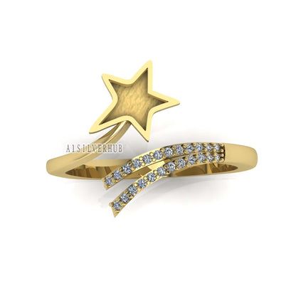 925 Sterling Solid Silver Star 5mm Blank Bezel with CZ Setted Adjustable Ring, Good for Pour Resin & Ashes Work, Keepsake/Breastmilk Crafts