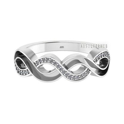 925 Sterling Silver Infinity Twisted Ring with Blank Channel and Zircon Setted, Good for Inlay Resin & Ashes Work, Keepsake Breastmilk DIY