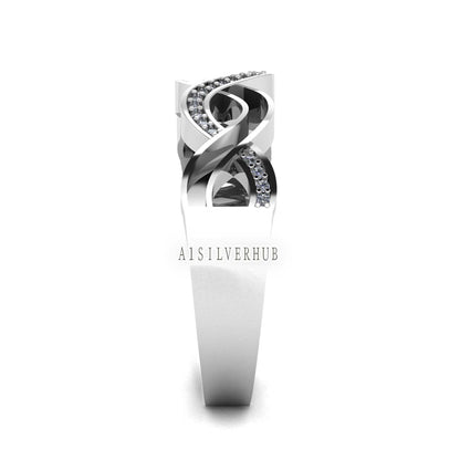 925 Sterling Silver Infinity Band Ring with Blank Channel and Zircon Setted, Good for Inlay Resin & Ashes Work,Keepsake/Breastmilk DIY Craft