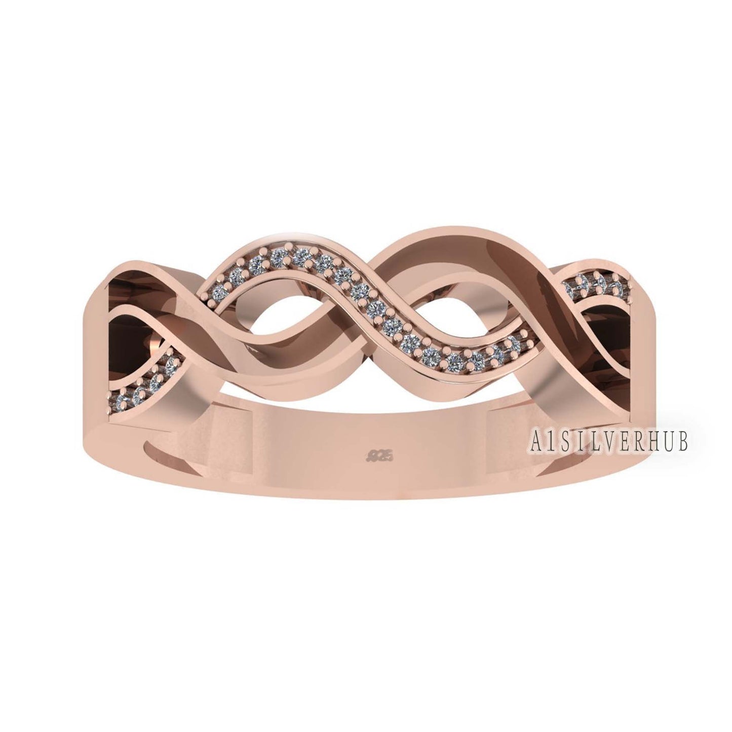 925 Sterling Silver Infinity Band Ring with Blank Channel and Zircon Setted, Good for Inlay Resin & Ashes Work,Keepsake/Breastmilk DIY Craft