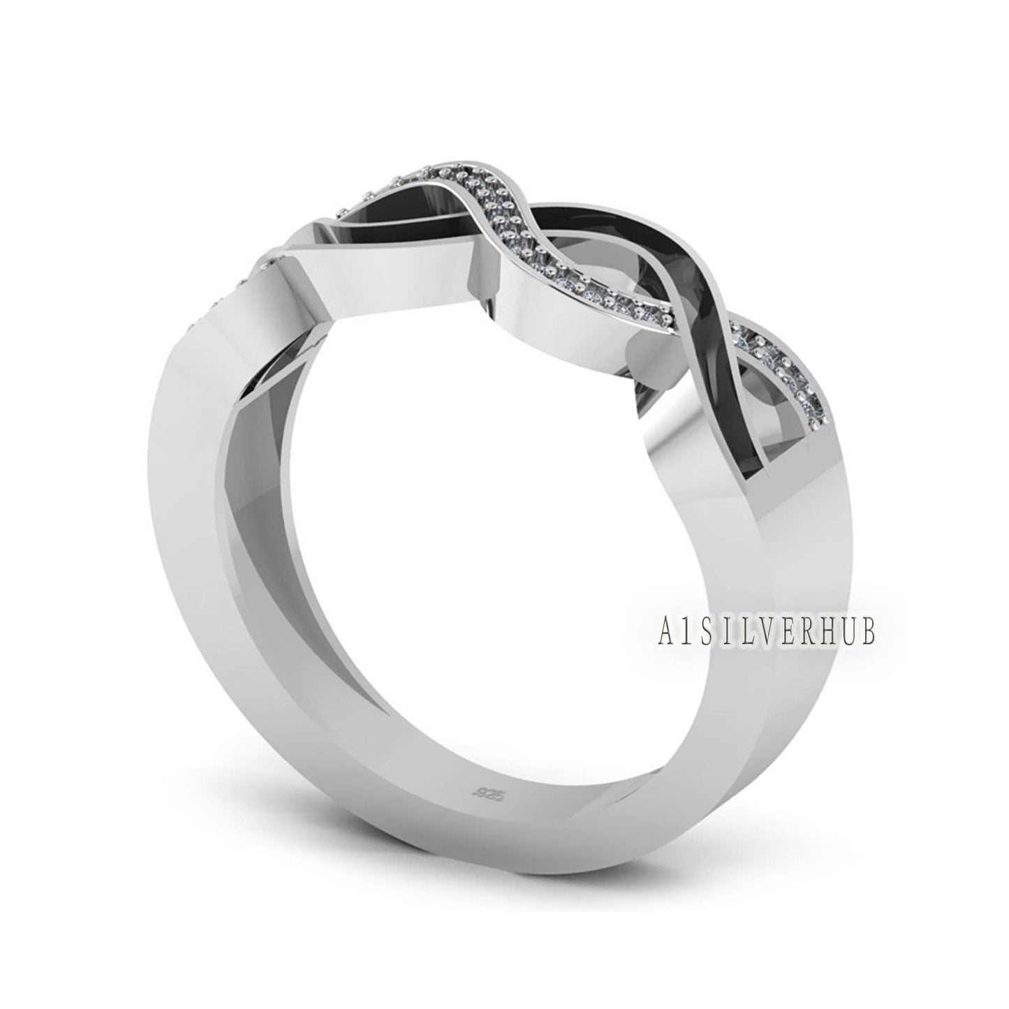 925 Sterling Silver Infinity Band Ring with Blank Channel and Zircon Setted, Good for Inlay Resin & Ashes Work,Keepsake/Breastmilk DIY Craft