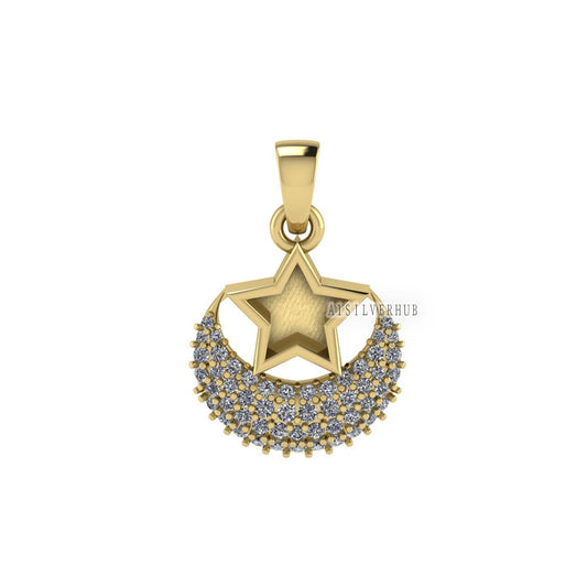 925 Sterling Solid Silver Blank Star Zircon Setted Moon, Keepsake/Breastmilk DIY Craft Pendant, Good for Resin & Ashes Work, Memorial Locket