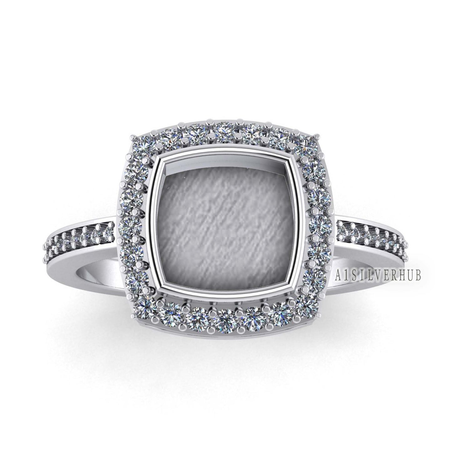 925 Sterling Solid Silver 8x8mm Cushion Blank Bezel with CZ Setted Ring, Good for Resin & Ashes Work Breastmilk DIY Crafts, Keepsake Jewelry