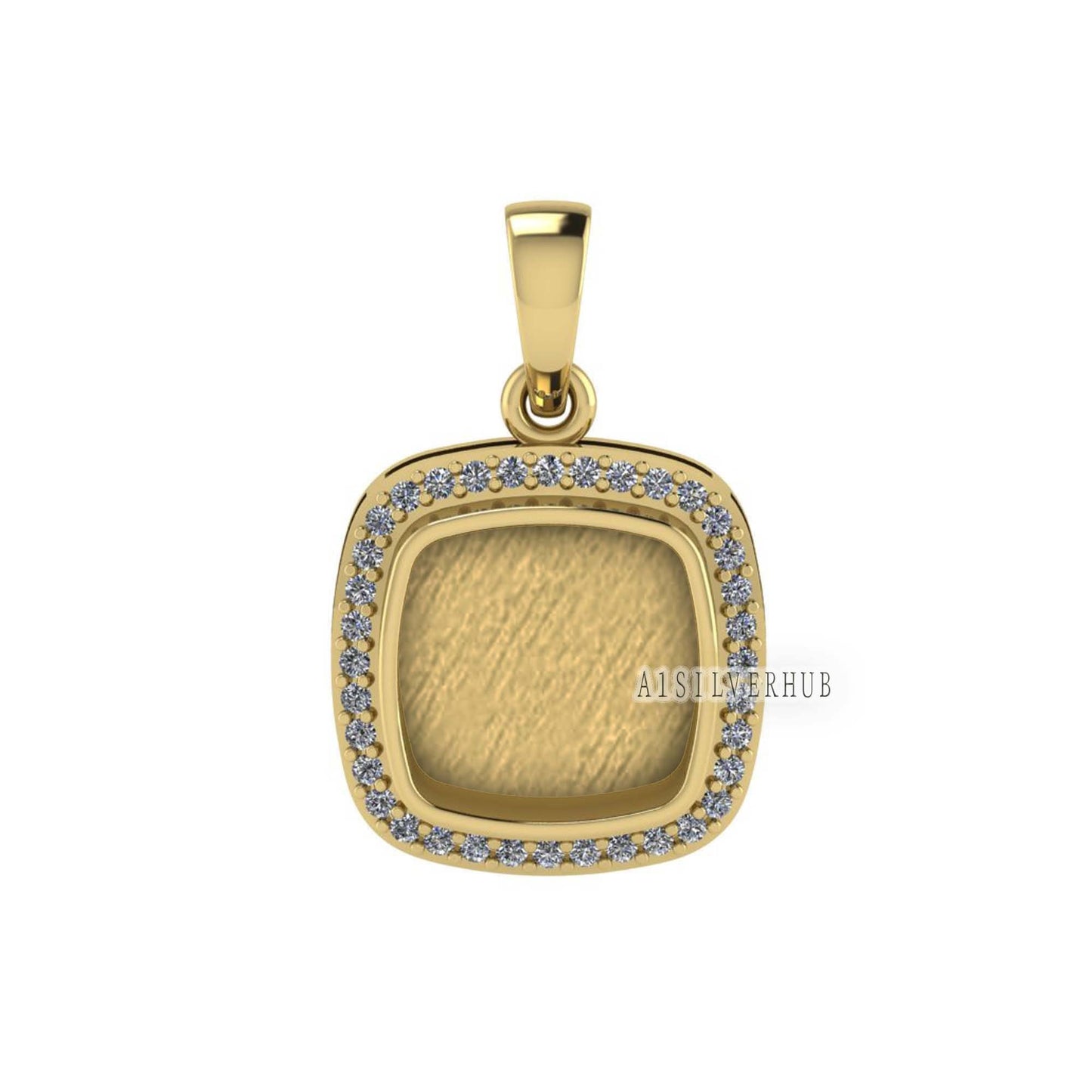 Cushion Shape Blank Bezel Pendant Surrounded with Zircon, 925 Sterling Silver Pendant, Good for Resin & Ashes Work, Keepsake Jewelry Crafts