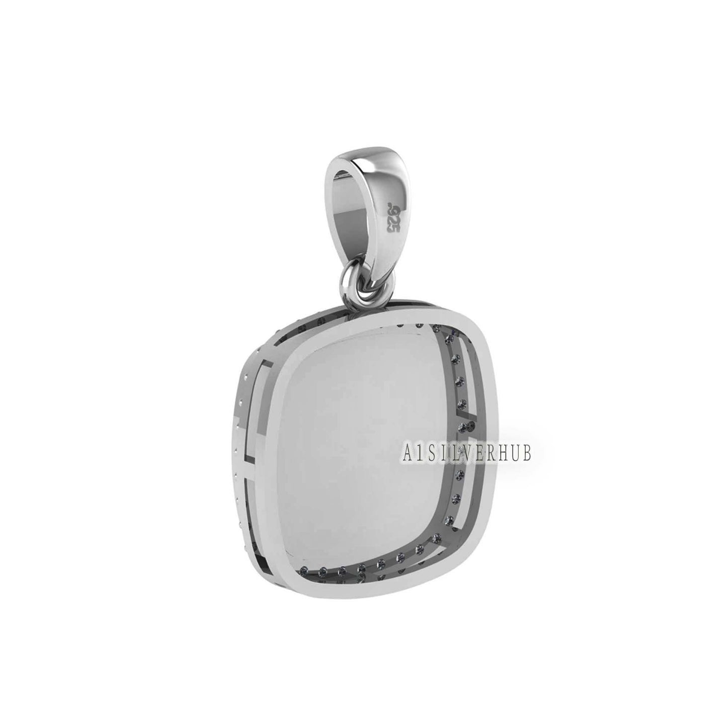 Cushion Shape Blank Bezel Pendant Surrounded with Zircon, 925 Sterling Silver Pendant, Good for Resin & Ashes Work, Keepsake Jewelry Crafts