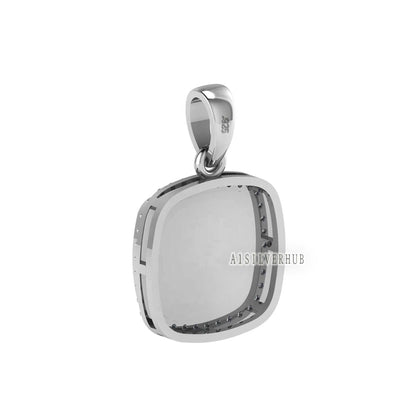 Cushion Shape Blank Bezel Pendant Surrounded with Zircon, 925 Sterling Silver Pendant, Good for Resin & Ashes Work, Keepsake Jewelry Crafts
